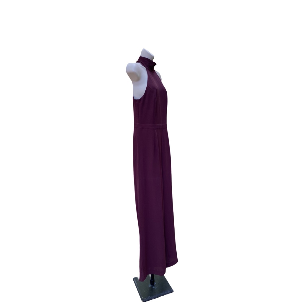 Nwt Women's Plum Mock Neck Key Hole Back Wide Leg Jumpsuit By Fab' Rik Size Smal — image 3 of 8